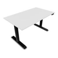 Bureau rectangulaire Lutz 2 L. 140 cm x P. 80 cm plateau nu épaisseur 19 mm mélamine blanc neige piètements I section carrée 70x70mm motorisés réglables en hauteur avec boîtier de commande 3 positions métal lis