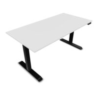 Bureau rectangulaire Lutz 2 L. 160 cm x P. 80 cm plateau nu épaisseur 19 mm mélamine blanc neige piètements I section carrée 70x70mm motorisés réglables en hauteur avec boîtier de commande 3 positions métal lis