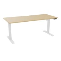 Bureau rectangulaire Lutz 2 L. 180 cm x P. 80 cm plateau échancré épaisseur 25 mm Chêne naturel piètements I section carrée 70x70mm motorisés réglables en hauteur avec boîtier de commande 3 positions métal liss