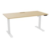 Bureau rectangulaire Lutz 2 L. 160 cm x P. 80 cm plateau découpé 1 trappe 24x12 épaisseur 25 mm Chêne naturel + goulotte piètements I section carrée 70x70mm motorisés réglables en hauteur avec boîtier de comman