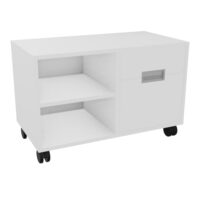 Meuble imprimante sur roulettes H.45 x L.88 x P.45 cm corps et portes en mélamine blanc neige 2 tiroirs dont 1 dossier suspendu