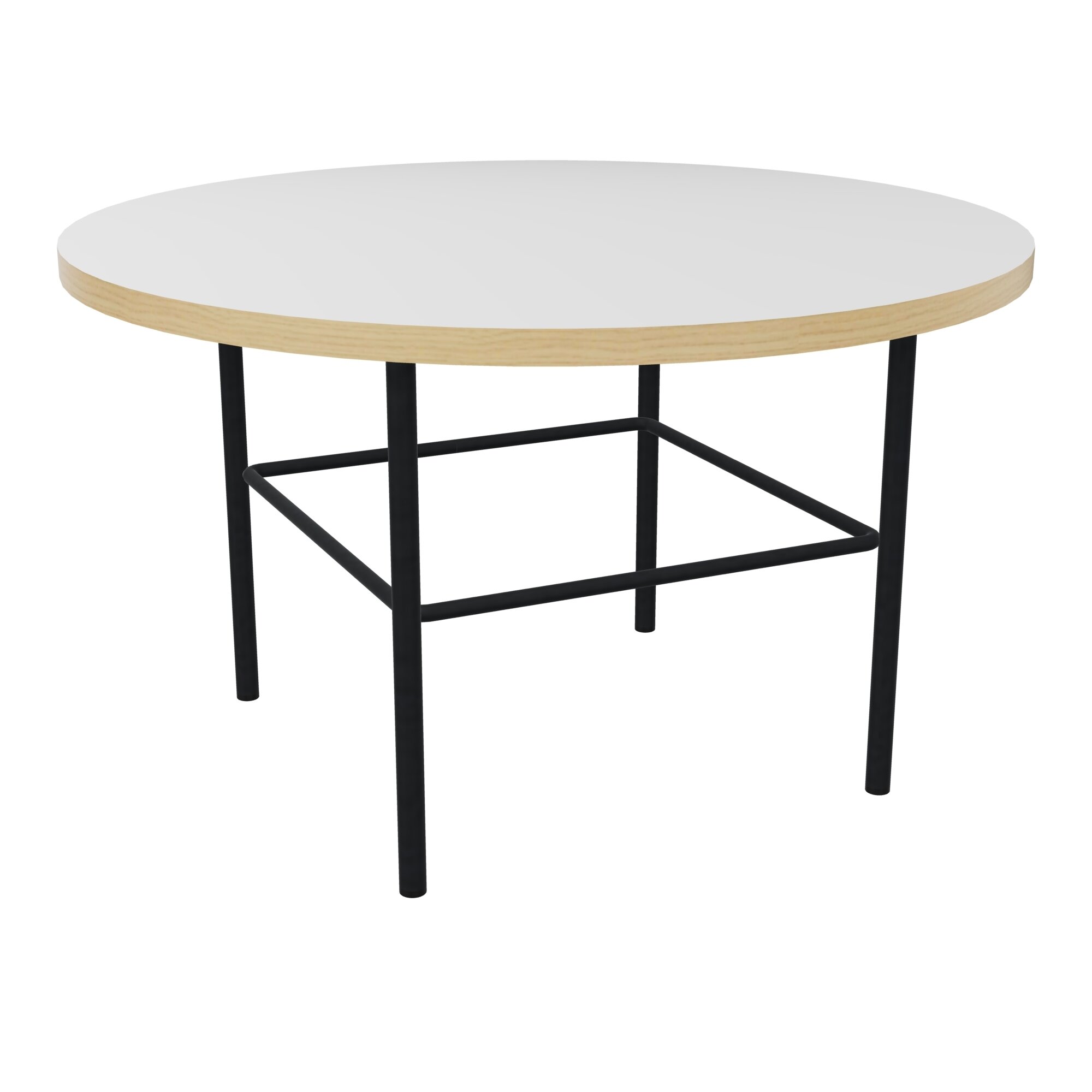 Table basse Margot diamètre 60 x H. 35cm - plateau ép. 19 mm décor blanc avec chant décor chêne naturel pied noir
