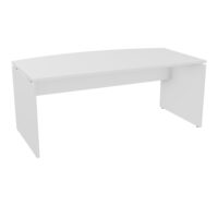 Bureau Forstyl arqué L. 180 cm x P. 97 cm mélamine blanc neige pré percé pour obturateur piètements panneau mélamine blanc neige