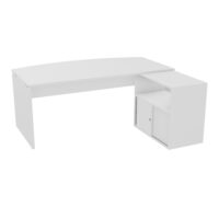 Bureau Forstyl avec meuble retour porteur à droite plateau arqué L. 180 cm x P. 97 cm mélamine blanc neige piètements panneau mélamine blanc neige