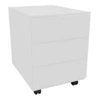 Caisson mobile avec tirette plumier  métal lisse blanc L. 42 x P. 53,3 x H. 50,5 cm top métal 3 tiroirs plats