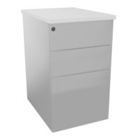 Caisson hauteur bureau métal gris aluminium L. 43,2 x P. 60 x H. 73,5 cm 3 tiroirs dont 1 pour dossiers suspendus top ép. 25 mm mélamine blanc neige