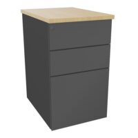 Caisson hauteur bureau métal structuré gris anthracite L. 43,2 x P. 60 x H. 73,5 cm 3 tiroirs dont 1 pour dossiers suspendus top ép. 25 mm mélamine Chêne naturel