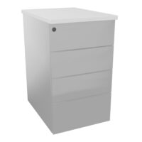 Caisson hauteur bureau métal gris aluminium L. 43,2 x P. 60 x H. 73,5 cm 4 tiroirs plats top ép. 25 mm mélamine blanc neige