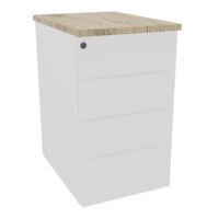 Caisson hauteur bureau métal lisse blanc L. 43,2 x P. 60 x H. 73,5 cm 4 tiroirs plats top ép. 25 mm mélamine chêne Brunzwick