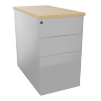 Caisson hauteur bureau métal gris aluminium L. 43,2 x P. 80 x H. 73,5 cm 3 tiroirs dont 1 pour dossiers suspendus top ép. 25 mm mélamine Chêne naturel