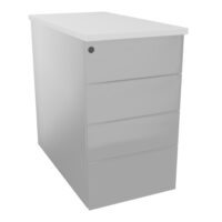 Caisson hauteur bureau métal gris aluminium L. 43,2 x P. 80 x H. 73,5 cm 4 tiroirs plats top ép. 25 mm mélamine blanc neige