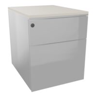 Caisson mobile métal gris aluminium L. 42,3 x P. 53,5 x H. 52,4 cm 2 tiroirs dont 1 dossiers suspendus top ép.19 mm mélamine lin