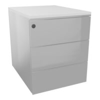 Caisson mobile métal gris aluminium L. 42,3 x P. 53,5 x H. 52,4 cm 3 tiroirs plats top ép.19 mm mélamine blanc neige