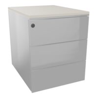 Caisson mobile métal gris aluminium L. 42,3 x P. 53,5 x H. 52,4 cm 3 tiroirs plats top ép.19 mm mélamine lin