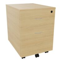 Caisson mobile 2 tiroirs mélamine Chêne naturel dont 1 dossier suspendu L. 42 x P. 55,5 x H. 58,7 cm avec poignée métal gris aluminium