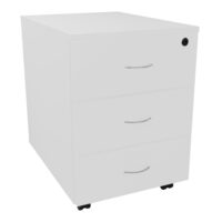 Caisson mobile 3 tiroirs mélamine blanc neige L. 43,6 x P. 55,5 x H. 58,7 cm avec poignée métal gris aluminium