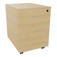 Caisson mobile 3 tiroirs mélamine Chêne naturel L. 42 x P. 55,5 x H. 58,7 cm avec poignée métal gris aluminium