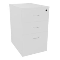 Caisson hauteur bureau 3 tiroirs mélamine blanc neige dont 1 dossier suspendu L. 42 x P. 60 x H. 73,5 cm avec poignée métal gris aluminium