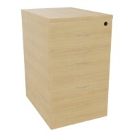 Caisson hauteur bureau 3 tiroirs mélamine Chêne naturel dont 1 dossier suspendu L. 42 x P. 60 x H. 73,5 cm avec poignée métal gris aluminium