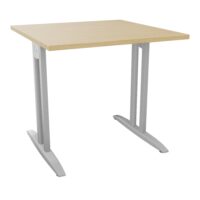 Table de bureau carré IdoL L. 80 x P. 80 cm décor  mélamine Chêne naturel sur pieds I fixes centrés finition métal lisse gris aluminium avec traverse - sans carter