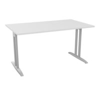 Table de bureau rectangulaire IdoL L. 140 x P. 80 cm décor blanc neige sur pieds I fixes centrés finition gris aluminiumavec traverse - sans carter