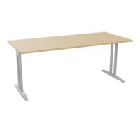 Table de bureau rectangulaire IdoL L. 180 x P. 80 cm décor  mélamine Chêne naturel sur pieds I fixes centrés finition métal lisse gris aluminium avec traverse - sans carter