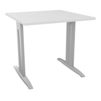 Table de bureau carré IdoL L. 80 x P. 80 cm décor mélamine blanc neige sur pieds I fixes centrés finition métal lisse gris aluminium avec traverse - carter métal lisse gris aluminium