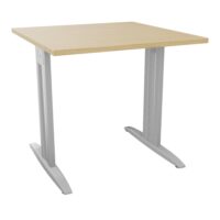 Table de bureau carré IdoL L. 80 x P. 80 cm décor mélamine Chêne naturel sur pieds I fixes centrés finition métal lisse gris aluminium avec traverse - carter métal lisse gris aluminium