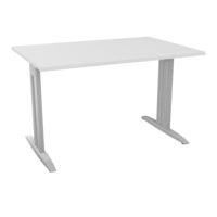Table de bureau rectangulaire IdoL L. 120 x P. 80 cm décor blanc neige sur pieds I fixes centrés finition gris aluminium avec traverse - carter finition gris aluminium
