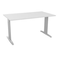 Table de bureau rectangulaire IdoL L. 140 x P. 80 cm décor blanc neige sur pieds I fixes centrés finition gris aluminium avec traverse - carter finition gris aluminium