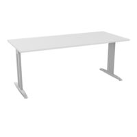 Table de bureau rectangulaire IdoL L. 180 x P. 80 cm décor blanc neige sur pieds I fixes centrés finition gris aluminium avec traverse - carter finition gris aluminium