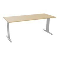 Table de bureau rectangulaire IdoL L. 180 x P. 80 cm décor mélamine Chêne naturel sur pieds I fixes centrés finition métal lisse gris aluminium avec traverse - carter métal lisse gris aluminium