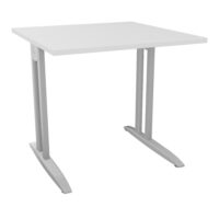 Table de bureau carré IdoL L. 80 x P. 80 cm décor mélamine blanc neige sur pieds L fixes décentrés finition métal lisse gris aluminium avec traverse - sans carter