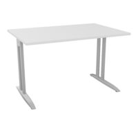 Table de bureau rectangulaire IdoL L. 120 x P. 80 cm décor blanc neige sur pieds L fixes décentrés finition gris aluminiumavec traverse - sans carter