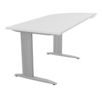 Bureau Idol P. 80 cm x L. 205 cm avec angle 90° intégré à droite côté utilisateur Plateau mélamine blanc neige - piétement fixe métal lisse gris aluminium avec enjoliveur métal lisse gris aluminium