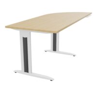 Bureau Idol P. 80 cm x L. 205 cm avec angle 90° intégré à droite côté utilisateur Plateau mélamine Chêne naturel - piétement fixe métal lisse blanc avec enjoliveur métal structuré gris anthracite