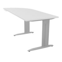 Bureau Idol P. 80 cm x L. 205 cm avec angle 90° intégré à gauche côté utilisateur Plateau mélamine blanc neige - piétement fixe métal lisse gris aluminium avec enjoliveur métal lisse gris aluminium