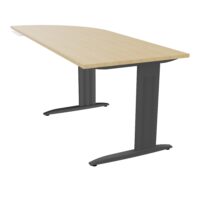 Bureau Idol P. 80 cm x L. 205 cm avec angle 90° intégré à gauche côté utilisateur Plateau mélamine Chêne naturel - piétement fixe métal structuré gris anthracite avec enjoliveur métal structuré gris anthracite
