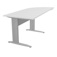 Bureau Idol P. 80 cm x L. 205 cm avec angle 90° intégré à droite côté utilisateur Plateau mélamine blanc neige - piétement fixe et voile de fond métal lisse gris aluminium avec enjoliveur métal lisse gris alumi