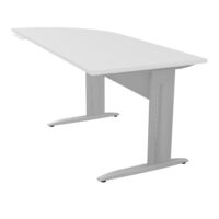 Bureau Idol P. 80 cm x L. 205 cm avec angle 90° intégré à gauche côté utilisateur Plateau mélamine blanc neige - piétement fixe et voile de fond métal lisse gris aluminium avec enjoliveur métal lisse gris alumi