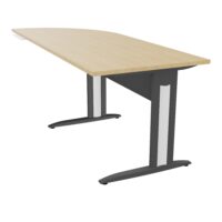 Bureau Idol P. 80 cm x L. 205 cm avec angle 90° intégré à gauche côté utilisateur Plateau mélamine Chêne naturel - piétement fixe et voile de fond métal structuré gris anthracite avec enjoliveur métal lisse bla