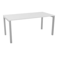 Bureau rectangle Arial L. 160 cm x P 80 cm ep. 25mm prépercé pour obturateurs mélamine blanc neige pied carré arche fixe métal lisse gris aluminium