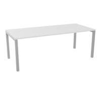 Bureau rectangle Arial L. 200 cm x P. 90 cm EP25mm mélamine blanc neige pied carré arche fixe métal lisse gris aluminium