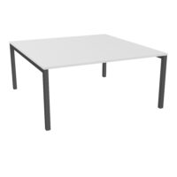 Bureau départ monoplateau Arial L.160 cm x P. 165 cm pré-percé obutrateur EP25mm mélamine blanc neige pied arche carré fixe métal structuré gris anthracite
