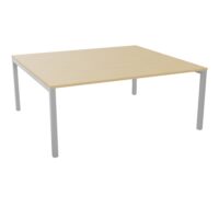 Bureau départ monoplateau Arial L.180 cm x P. 165 cm pré-percé obutrateur EP25mm mélamine Chêne naturel pied arche carré fixe métal lisse gris aluminium