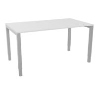 Bureau rectangle Arial L. 140 cm x P 80 cm EP19mm mélamine blanc neige pied carré arche réglable en hauteur métal lisse gris aluminium