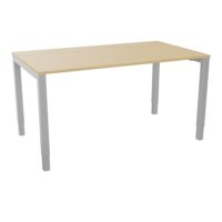 Bureau rectangle Arial L. 140 cm x P 80 cm EP19mm mélamine Chêne naturel pied carré arche réglable en hauteur métal lisse gris aluminium