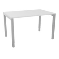 Bureau rectangle Arial L. 120 cm x P 80 cm EP25mm mélamine blanc neige pied carré arche réglable en hauteur métal lisse gris aluminium