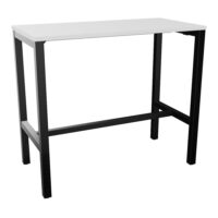 Table rectangulaire Arial L. 120 cm x P. 60 cm x H. 104,5 plateau nu mélamine blanc neige pied arche carrée fixe avec repose pied métal lisse noir