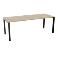 Table rectangulaire Arial L. 200 cm x P. 80 cm x H. 73,5 plateau nu mélamine chêne Brunswick pied arche carrée fixe métal lisse noir